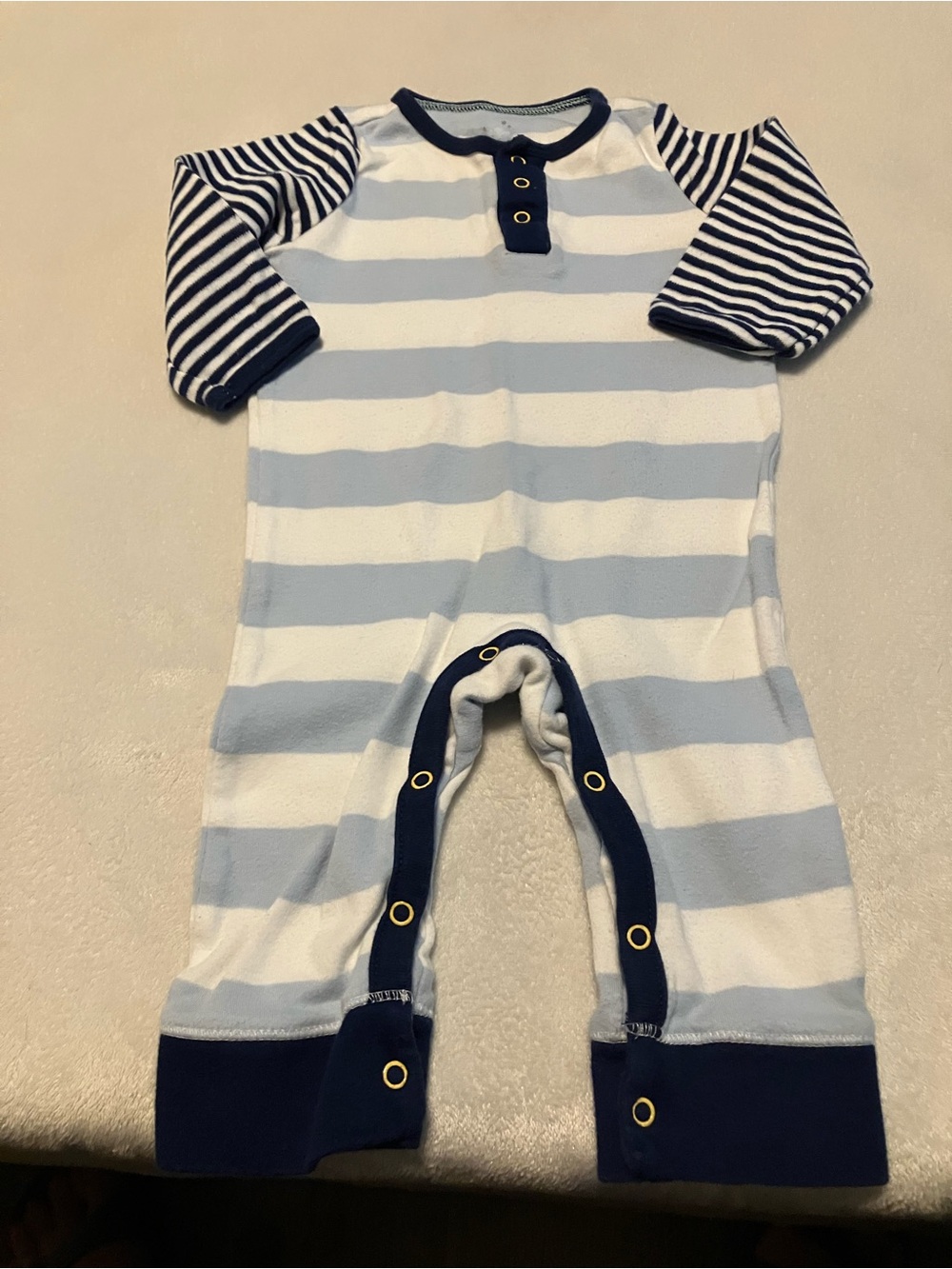 Navy & Light Blue Striped Baby Footie